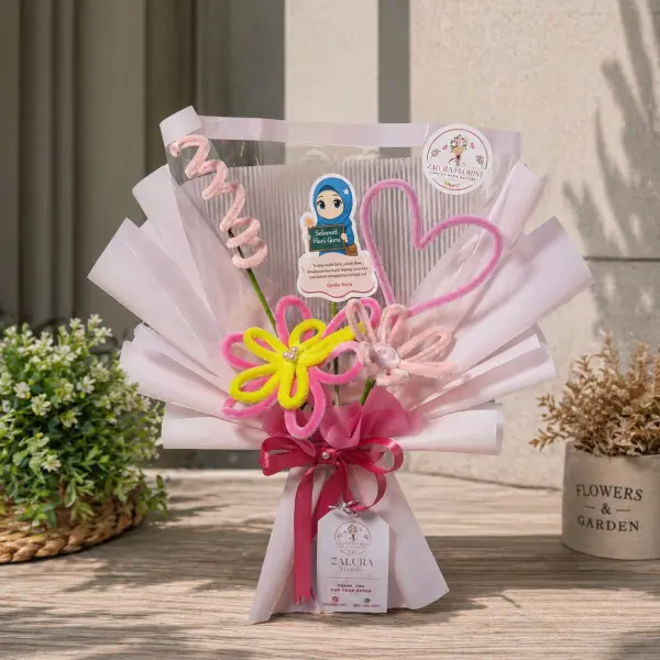 Buket Pipe Cleaner Pink Graduation