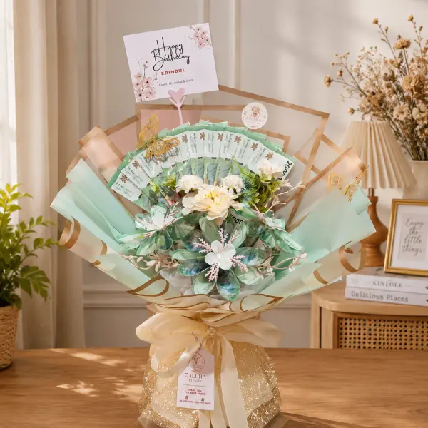 Buket Money Flower Mint Green