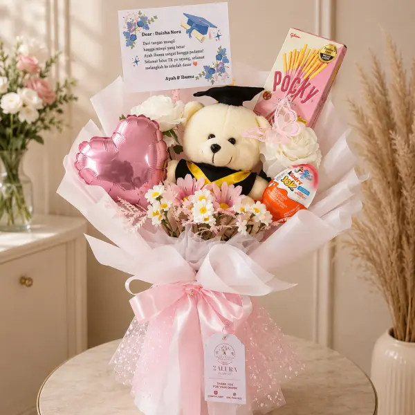 Buket Boneka Snack Pink Graduation